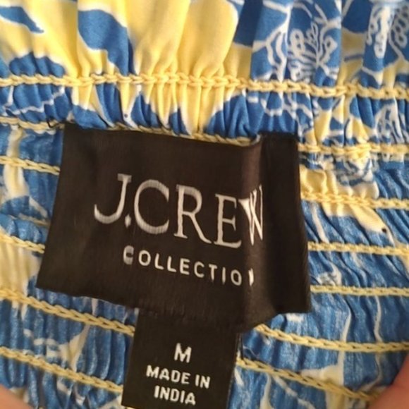 J.Crew Collection Dress Tie Shoulder Smocked Floral Cotton Poplin Blue Yellow Su - Picture 12 of 13